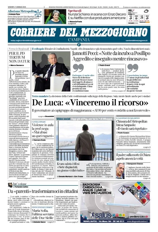 Prima-pagina-corriere del mezzogiorno-del-2025-01-17